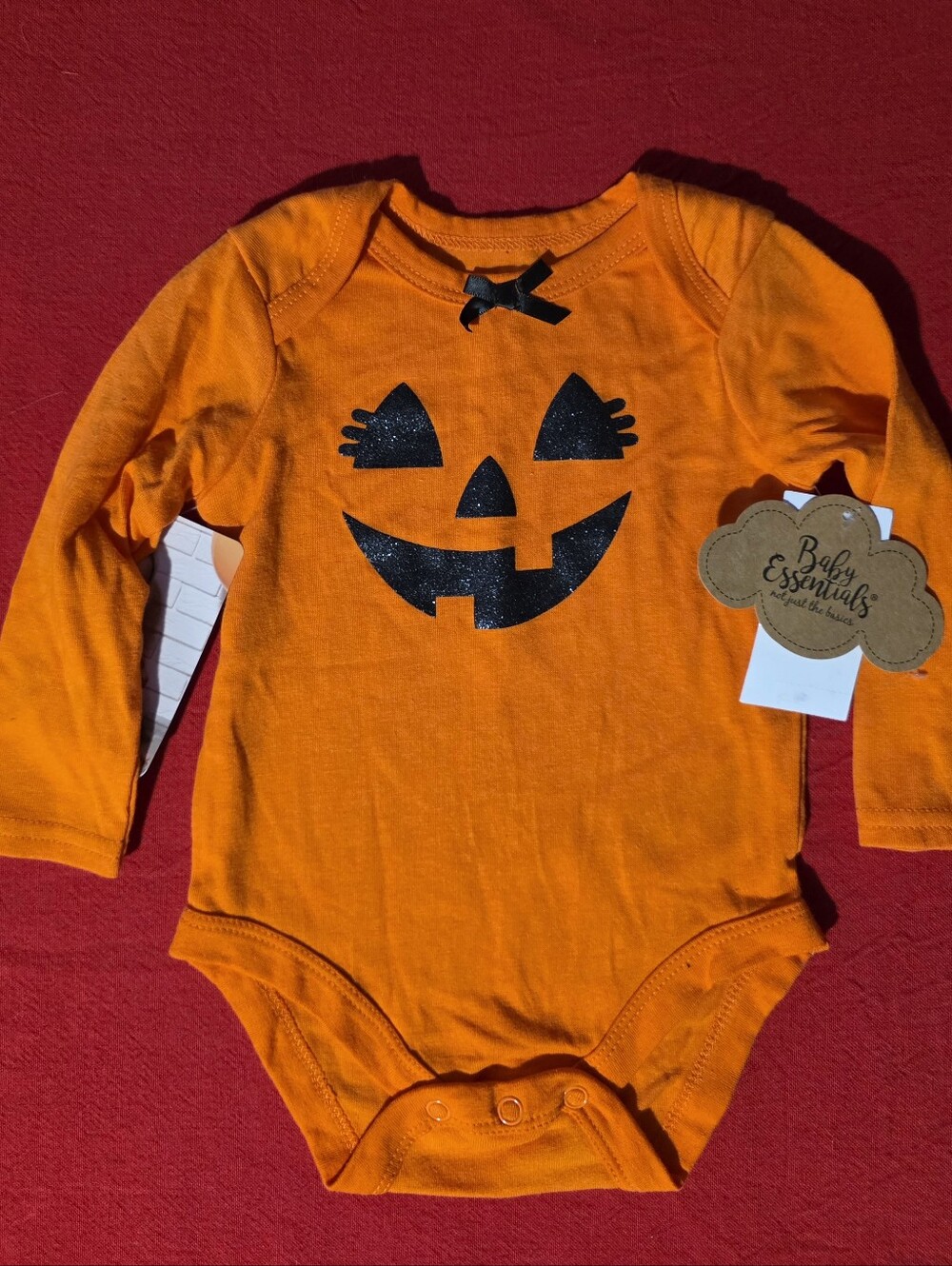 Baby Essentials Orange Long-Sleeve Pumpkin Face Baby Bodysuit